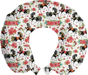 Подушка для шеи ABAKUHAUS Horse Travel Pillow, абстрактный цветочный жеребец, дорожный аксессуар из пеноматериала для самолета и автомобиля, 30 x 30 см, разноцветная Abakuhaus