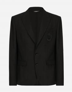 Однобортный шерстяной пиджак прямого кроя taormina с нашивкой dg Dolce & Gabbana, черный