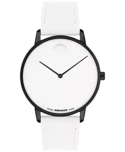 Унисекс часы Face Swiss Quartz с белым кожаным ремешком, 39mm Movado