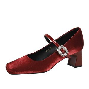 Туфли Мэри Джейн на массивном каблуке для женщин YAFEI XUANYU, Burgundy