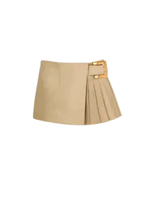 Короткая габардиновая юбка с поясом Balmain, бежевый