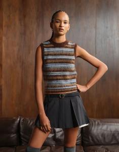 Мини-юбка Monki в складку с бахромой и карманами, серый меланж