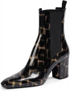 Женские ботинки Zszszsu Chelsea с квадратным носком, эластичной вставкой, массивным каблуком, на высоком устойчивом каблуке, на подтяжке, нарядные ботинки-казаки на зиму и осень, повседневная модная обувь, размеры 4-16 US, Geometric Pattern Print