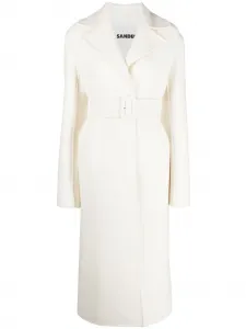 Однобортное пальто с поясом Jil Sander, белый