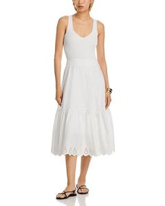Бесплечевое платье миди из комбинированных материалов T Tahari, белый