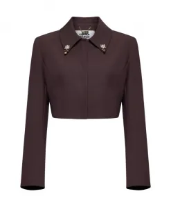 Короткий блейзер с воротником и декоративной отделкой. Silvian Heach, коричневый