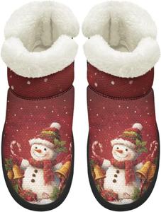 Зимние ботинки KEIAHUAN для женщин, с утеплителем из меха, удобные короткие ботильоны для прогулок на улице, Christmas Snowman