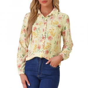 Женская рубашка на пуговицах с длинным рукавом и цветочным принтом ALLEGRA K, цвет Light Yellow