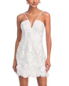 3D цветочное мини-платье на тонких бретелях - эксклюзив AQUA, белый