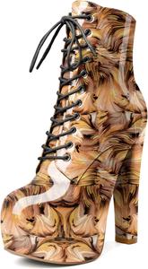 Женские ботильоны Esvowido с платформой, массивным каблуком, высоким каблуком, круглым носком, сексуальные шнуровки, короткие ботинки с боковой молнией, Floral Brown