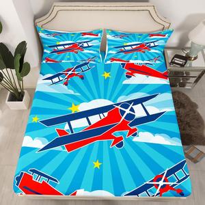 Erosebridal Детский комплект постельного белья с самолетами, мягкий материал с небом, облаками и звездами, авиационная тематика, Red White Blue