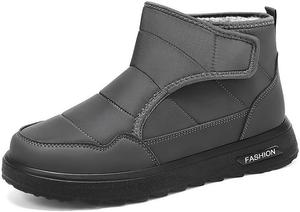 Мужские зимние снегоступы с утеплителем и меховой подкладкой, ботинки на липучке до щиколотки - водонепроницаемые, с изоляцией, противоскользящие, удобные плюшевые повседневные прогулочные ботинки Qacksv, серый