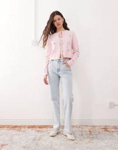 Джинсы прямого кроя Miss Selfridge с карманом в форме сердца, выбеленные холодным отбеливателем