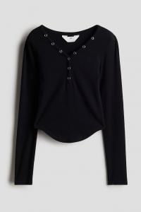 Лонгслив с V-образным вырезом H&M, черный