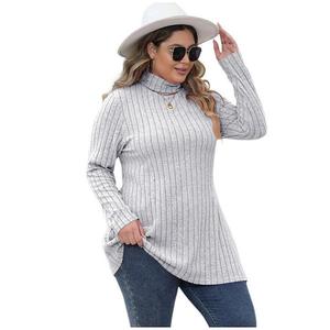Топ женский plus size с полосками, высоким воротом, длинным рукавом и разрезом Yesfashion, Gray