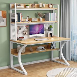 Письменный стол Xinmeikai, компьютерный стол для съемных квартир, простой домашний офисный стол с комбинацией книжной полки, ученический письменный стол, белый + светло-ореховый, другие цвета доступны по запросу, длина 160 см, ширина 60 см, высота 170 см