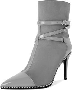 Женские ботильоны SAMMITOP на высоком каблуке с острым носком, сексуальные с ремешком и пряжкой, молнией, серебристыми бусинами, осенне-зимние короткие сапожки, туфли на каблуке 10 см