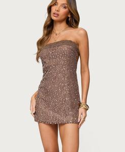 Женское мини-платье с открытой спиной, украшенное пайетками и кружевом Edikted, Brown