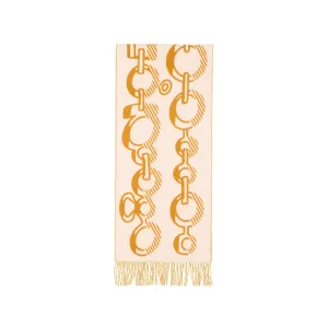 Вязаный шарф женский слоновая кость белый/красная охра желтый HERMES