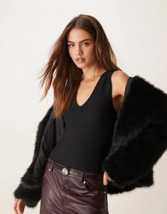 Женское боди с текстурой глиттера черного цвета Selected