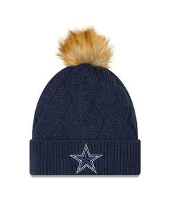 Женская темно-синяя вязаная шапка Dallas Cowboys Snowy с манжетами и помпоном New Era, синий