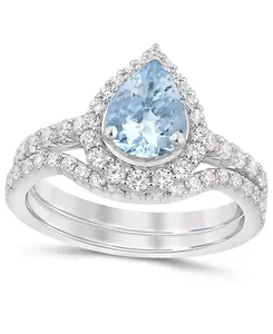 Свадебное кольцо-ореол в форме груши с аквамарином (1 карат) и бриллиантами (3/4 карата) из 14-каратного белого золота Macy'S, aquamarine