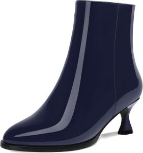 Женские ботинки MOVINSTEPS из лакированной кожи с застежкой-молнией, для холодной погоды, школьного стиля, с круглым носком, маленьким каблуком и высоким голенищем, каблук 5 см, Navy Blue