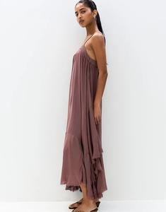 Платье миди Pull&Bear с асимметричным подолом коричневого цвета