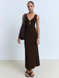 Платье макси Forat с воротником-галстуком Mango, Dark Brown