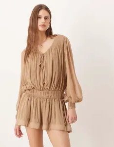 Коричневое платье мини с длинными рукавами Free People Sunbeam