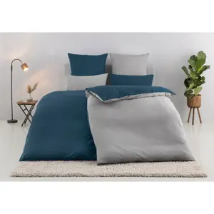 Двустороннее постельное белье мой дом «DESNER2», премиум качества, очень мягкое, однотонное, размером 135х200 см My Home, темно-синий/светло-серый