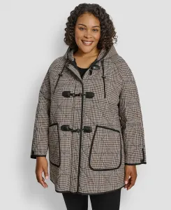 Утепленное пальто с капюшоном и перехлестом спереди больших размеров Dkny, мультиколор