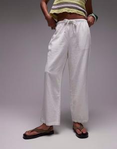 Льняные брюки Topshop со средней посадкой и нестандартной длины, белые