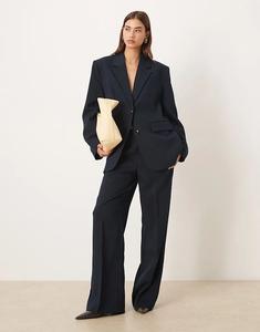 Прямые брюки Gina Tricot Coord со средней посадкой в ​​тонкую тёмно-синюю полоску