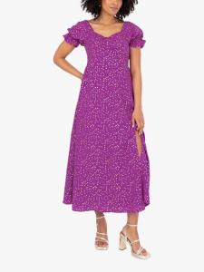 Миди-платье с короткими пышными рукавами и крапчатым принтом Lovedrobe, Purple