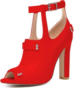 Женские ботильоны XYD с высоким каблуком, открытым носком и вырезами, с пряжкой, модные с заклепками, повседневные и вечеринковые туфли на каблуке, Red
