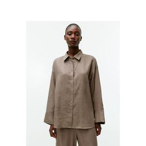 Рубашка льняная Arket с длинными рукавами, коричневый