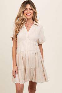 Кремовое многоярусное льняное платье для беременных Pinkblush, Cream