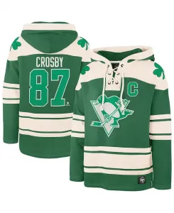 Мужская толстовка с капюшоном Sidney Crosby Kelly Green Pittsburgh Penguins St. Patrick's Day с именем игрока и номером на молнии '47 Brand