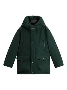 Парка с капюшоном и карманами Woolrich Kids, зеленый