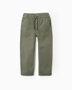 Детские брюки из саржи с эластичной талией и шнурком Zippy, зеленый