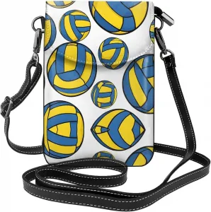 Маленькая сумочка для телефона с принтом волейбольного мяча желто-синего цвета, сумка через плечо с магнитной застежкой и отделениями для карт, из искусственной кожи Ultra Fiber.