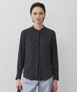 Блузка с воротником-стойкой из атласа и амунзена со спинкой