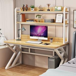 Компьютерный стол Xinmeikai с полками 140x60x170 см, белая рама + светлый орех