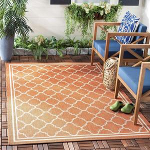 Ковер SAFAVIEH, 161 x 161 см, Washable Rug Outdoor Courtyard Collection - квадратный, Terracotta & Bone, без ворса и легкий в уходе, идеально для патио, заднего двора, прихожей (CY6918-241)