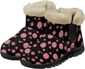 Зимние ботинки UNICEU для женщин с теплой искусственной меховой подкладкой, мягкие уютные пушистые ботильоны, рождественские снежные ботинки, Candy Lollipop