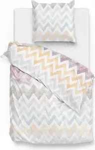 Постельное белье ZO! Home Renforcé - Caro - Зигзаг, пастельный, 155 x 220 см. Узор "зигзаг", пастельные тона на белом фоне. Zo!Home
