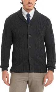 Мужской кардиган Kallspin из шерстяной смеси с косой вязкой и воротником-шалью
