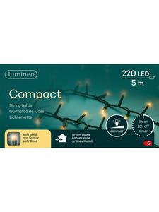 Lumineo Компактная гирлянда из 220 светодиодов, 5 м, зеленый кабель, цвет «мягкое золото»