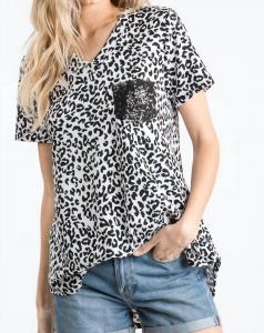 Черный топ с карманами и блестками HEIMISH USA